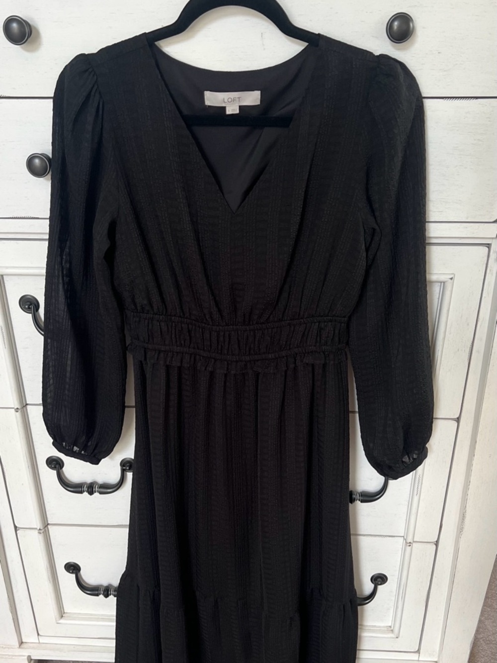 LOFT Black V-Neck Long Sleeve Midi Dress